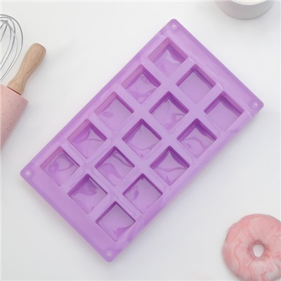 Форма для выпечки Доляна «Фигуры.Куб», силикон, 26×15×3,2 см, 15 ячеек (3,4×3,4см), цвет фиолетовый