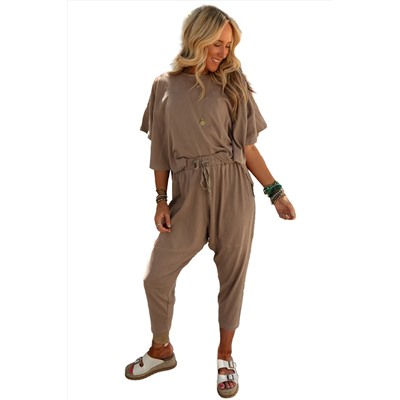 Simply Taupe High Low Boxy Fit Tee and Crop Pants Set