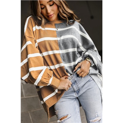 Gray Oversized Contrast Printed Dropped Shoulder Top