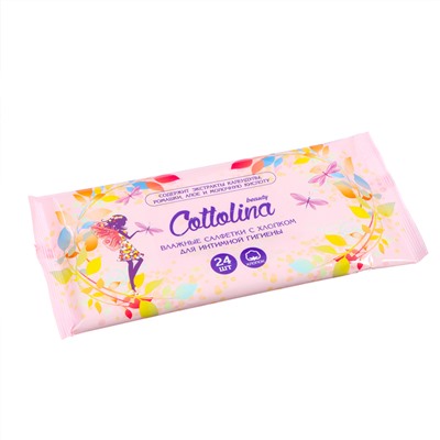 Влажные салфетки Cottolina для интимной гигиены, с хлопком,  24 шт.
