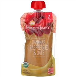 Happy Family Organics, Clearly Crafted, органическое детское питание, этап 2, для детей старше 6 месяцев, банан, малина и овсянка, 113 г (4 унции)