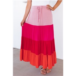 Розовая многоярусная юбка-макси в стиле колобок