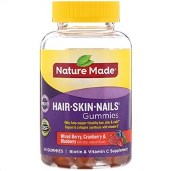 Nature Made, жевательные мармеладки для здоровья волос, кожи и ногтей, со вкусом клюквы, черники и других ягод, 90 жевательных мармеладок