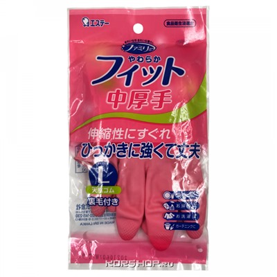 Хозяйственные перчатки средн толщ из натурального каучука розовые Soft Fit S.T. Corp (размер L), Япония Акция
