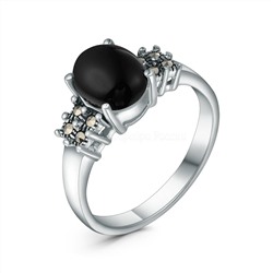 Кольцо из чернёного серебра с синтетическим ониксом и марказитами GAR3100о