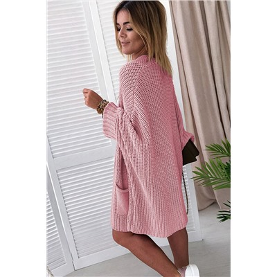 Pink Oversized Fold Over Sleeve Sweater Cardigan