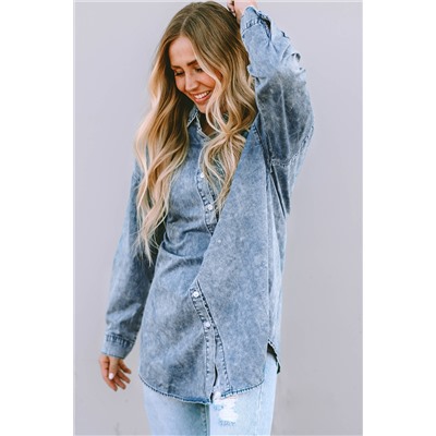 Sky Blue Vintage Washed Chest Pocket Denim Shirt