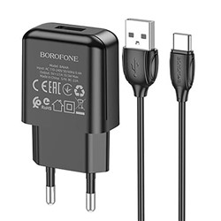 Адаптер Сетевой с кабелем Borofone BA64A USB 2,1A/5W (USB/Type-C) (black)