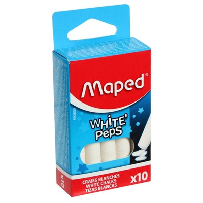 Мелки белые Maped White'Peps, в наборе 10 штук, круглые, специальная формула "без грязи"