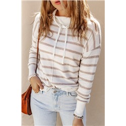 Cowl Neck Striped Print Drop Shoulder Sweater