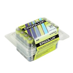 Батарейка алкалиновая Ergolux, AAA, LR03-24BOX (LR03 BP-24), 1.5В, набор 24 шт.