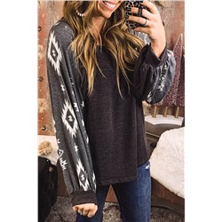 Black Western Print Patch Long Sleeve Top