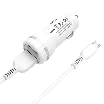Адаптер Автомобильный с кабелем Hoco Z27 2USB/5V/2.4A +micro USB (white)