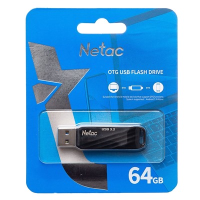 Флэш накопитель USB 64 Гб Netac US11 Dual (USB 3.0+ Type C) (black/silver)