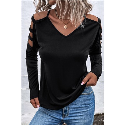 Black Cold Shoulder Cut out Long Sleeve Top