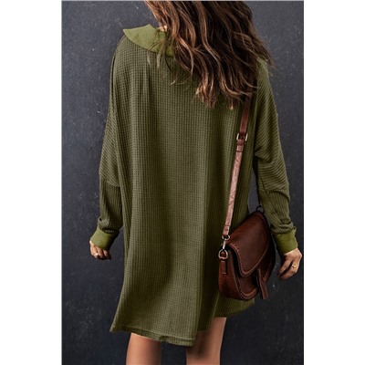 Green Waffle Knit Buttoned Long Sleeve Top