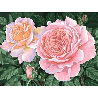 Алмазная мозаика с полным заполнением на холсте «Розы на кусте», 15 х 21 см
