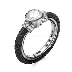 Кольцо из серебра с кожей ската, эмалью, юв.стеклом и куб.цирконием родированное 925 пробы ZR7332-2