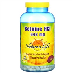 Nature's Life, Бетаина гидрохлорид, 648 мг, 250 капсул