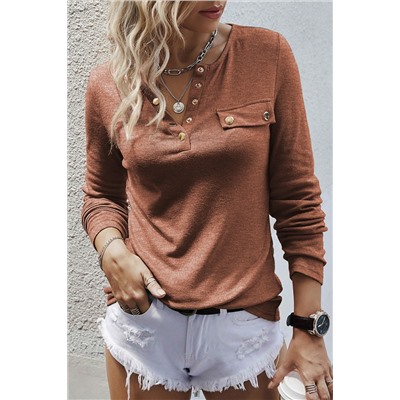 Chestnut Long Sleeve Snap Button Henley Top