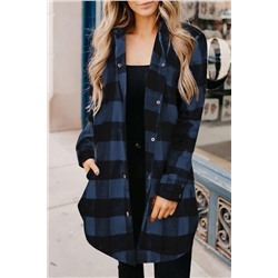 Blue Turn-down Collar Plaid Shirt Jacket