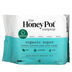 The Honey Pot Company, Organic Super Herbal-Infused Pads with Wings, 16 Count