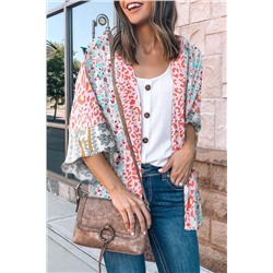 Multicolor Leopard Print Open Front Bell Sleeve kimono