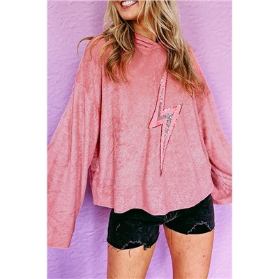 Pink Thunder Bolt Sequin Oversized Hoodie