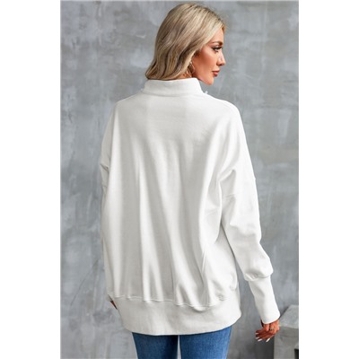 White Oversized Quarter-Zip Pullover Sweatshirt