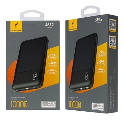 Внешний аккумулятор SKYDOLPHIN SP32 (повр. уп) 10000mAh Micro/Type-C/USB*2 (black)