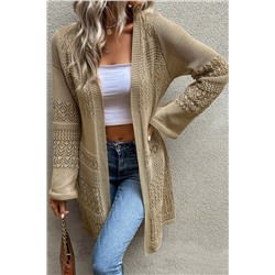 Khaki Pointelle Knit Open Front Cardigan