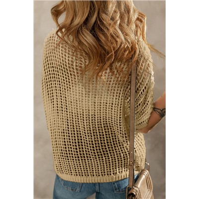 Light French Beige Crochet Flower Hollow-out Sweater T Shirt