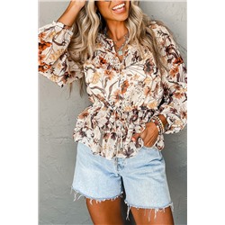 Parchment Floral Buttoned Peplum Top