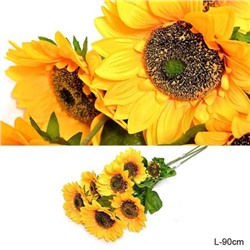 Цветок искусственный Подсолнух 90 см 2 цветка d 15, 1 цветок d 6 / 149NA-35 /уп 120/480/