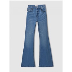 Расклешенные джинсы с высокой талией из стретч-ткани Умеренный синий деним