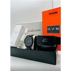 Подарочный набор для мужчины ремень, часы, духи + коробка #21134398