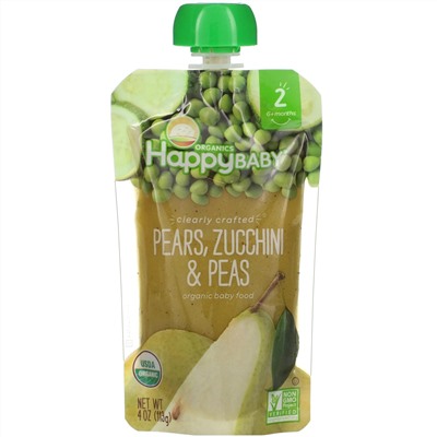 Happy Family Organics, Organic Baby Food, Stage 2, 6+ Months, Pears, Zucchini & Peas, 4 oz (113 g)