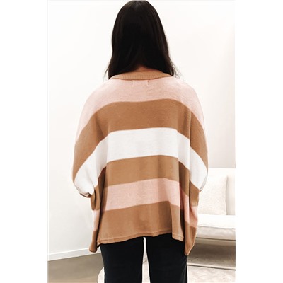 Multicolour Striped Knit Drop Shoulder Loose Sweater