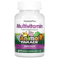 NaturesPlus, Source of Life, Animal Parade, жевательные мультивитамины с микроэлементами для детей, со вкусом винограда, 90 таблеток в форме животных