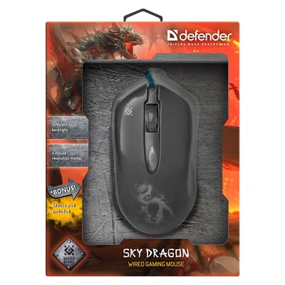 Мышь оптическая Defender Sky Dragon GM-090L игровая + коврик