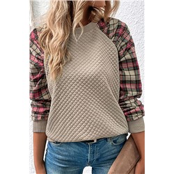 Apricot Plaid Raglan Sleeve Sweatshirt