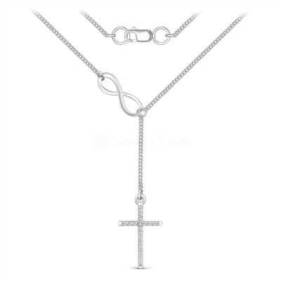 Колье женское из серебра с фианитами родированное - Бесконечность и крест Л-0145-Р