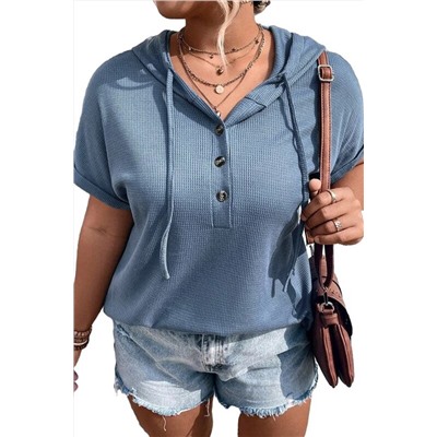 Ashleigh Blue Plus Size Waffle Knit Short Sleeve Drawstring Hoodie