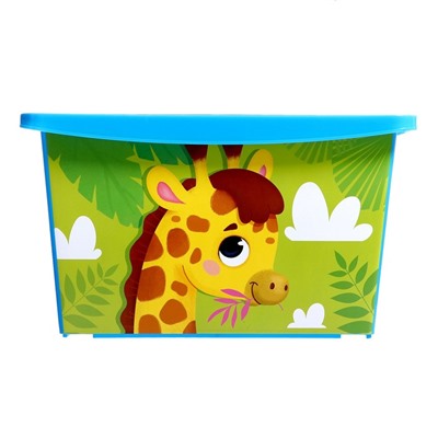 Ящик для игрушек, с крышкой, «Веселый зоопарк», объём 30 л, цвет голубой