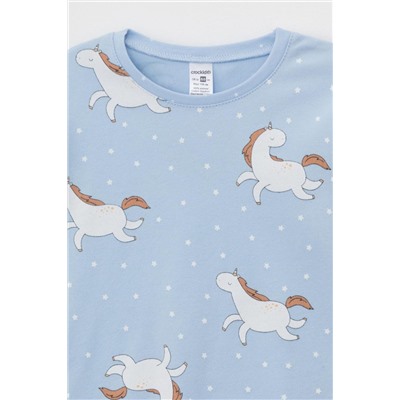 Пижама для девочки Crockid К 1552 летающие лошадки на небесно-голубом