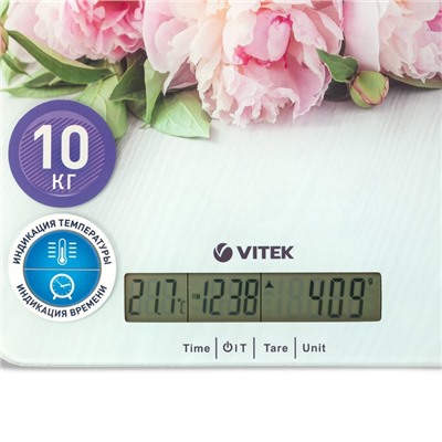 Весы кухонные Vitek VT-2414, электронные, до 10 кг, рисунок "Пионы"