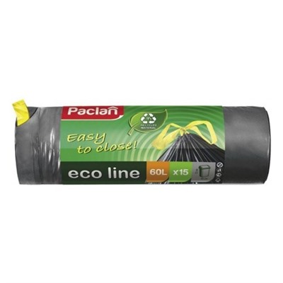 Мешки для мусора с тесьмой  ECO LINE  60л  15шт. (ПВД) (черный)