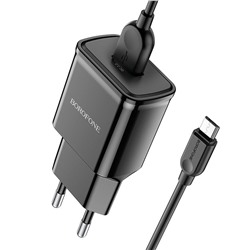 Адаптер Сетевой с кабелем Borofone BA59A Heavenly QC3.0 USB 3A/18W (USB/Micro USB) (black)