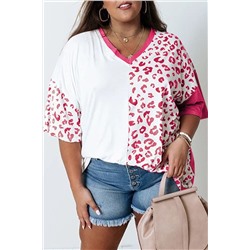 Rose Plus Size Leopard Patchwork Short Sleeve Top