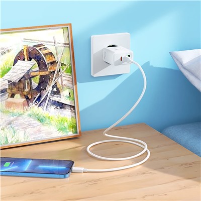 Адаптер Сетевой с кабелем Hoco C126A PD 2Type-C/USB 40W (Type-C/Lightning) (white)